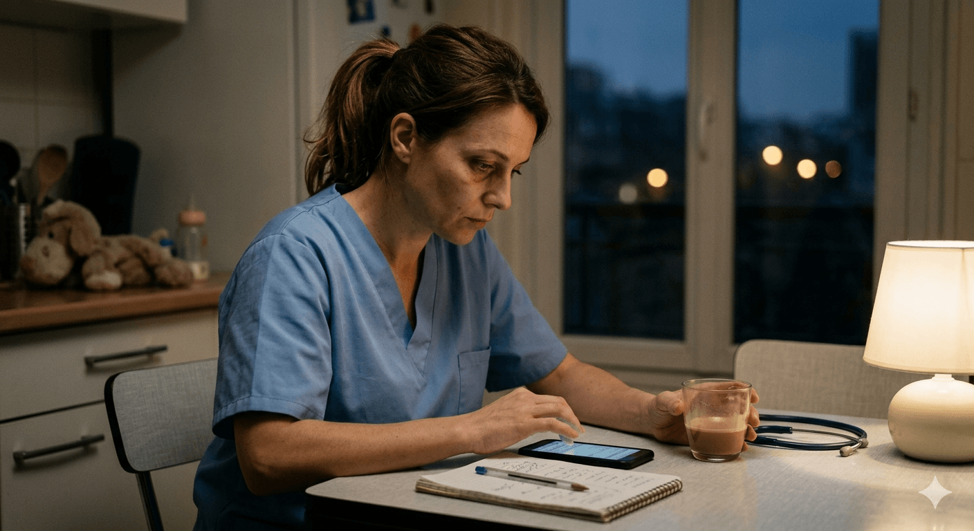 Camille, 37 ans, mère solo infirmière gérant seule les déclarations Pajemploi